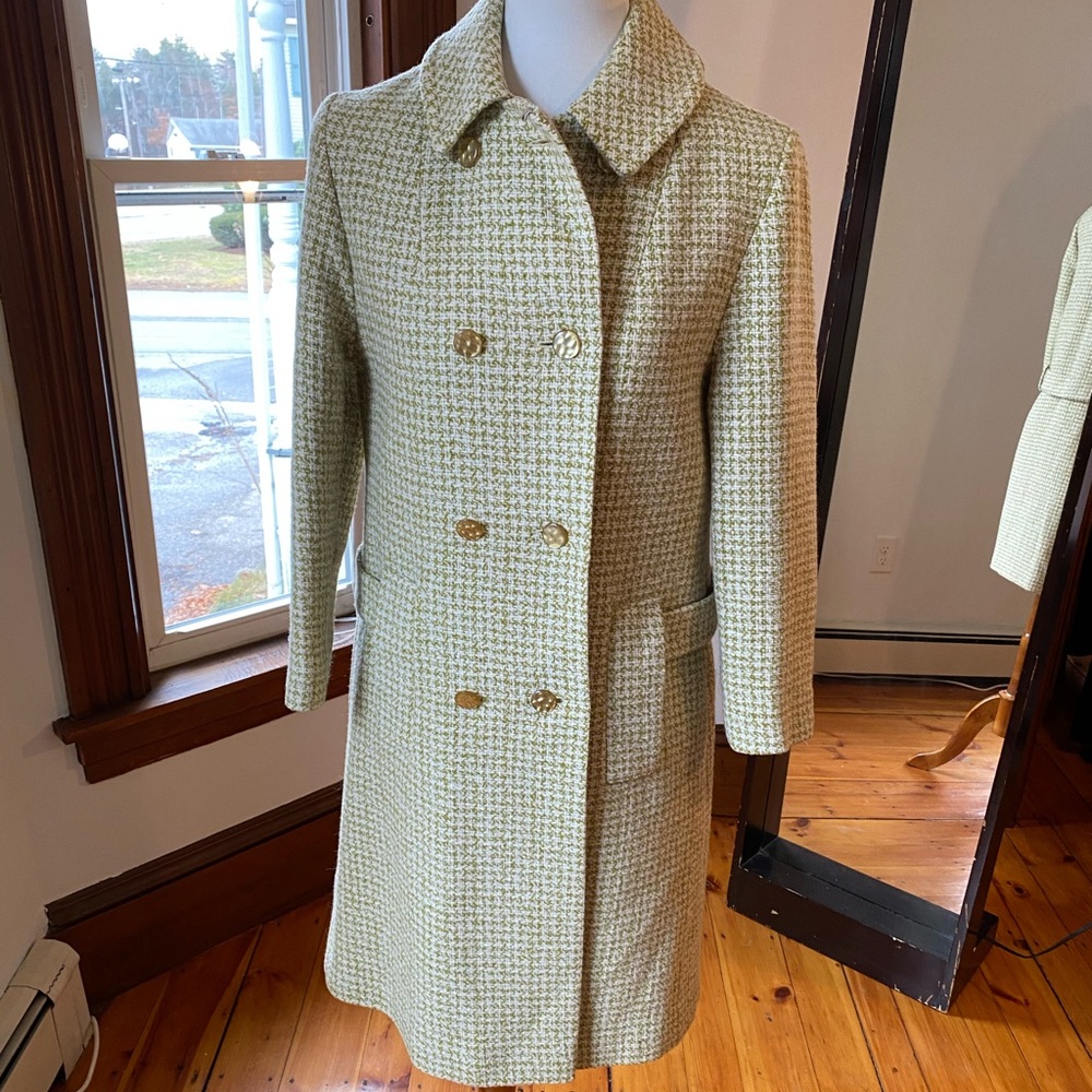 Vintage green & White Wool Dress Coat